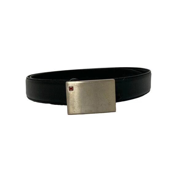 Auth Salvatore Ferragamo - Black Silver Leather Hardware Belt - Picture 1 of 9